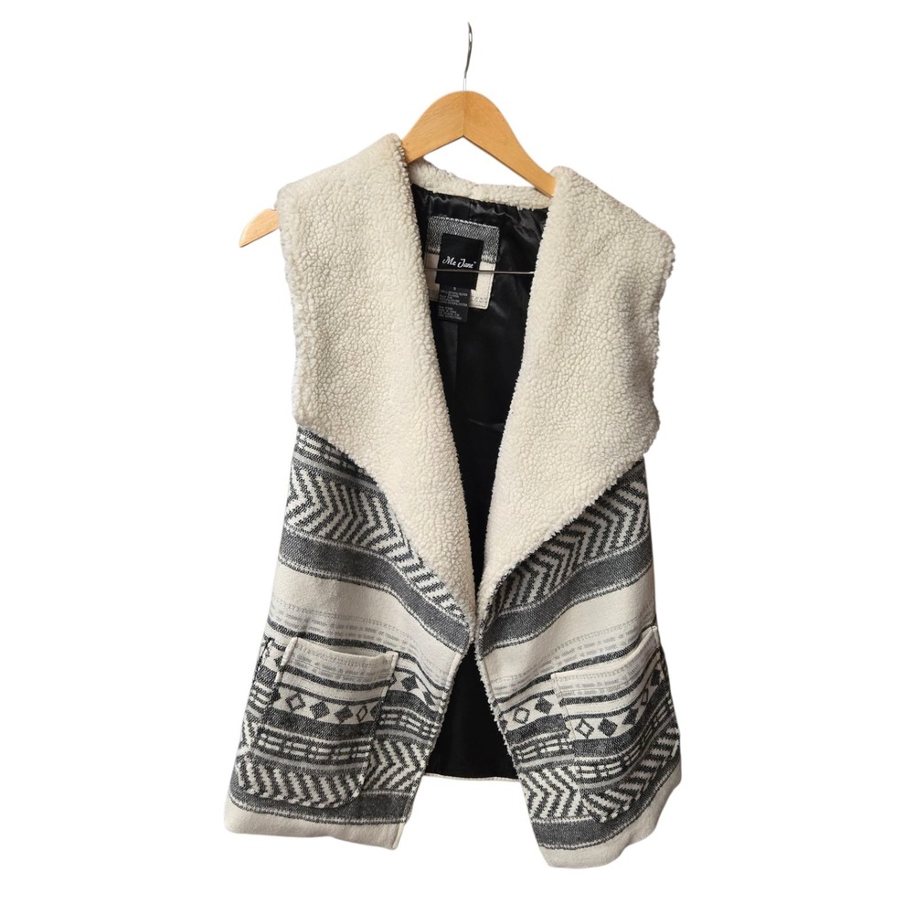 Me Jane Aztec Western Vest Sherpa Collar Open Asymmetrical Wool‎ Blend SMALL